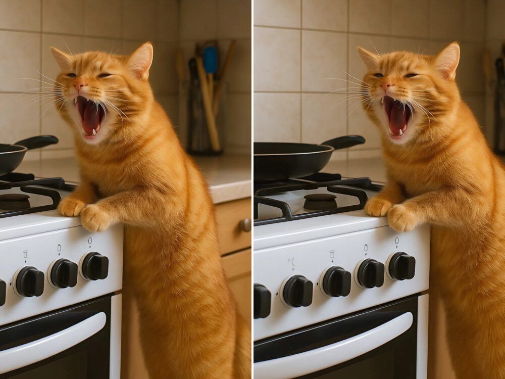 Die Katze verhielt sich den ganzen Abend über seltsam։ Sie fauchte, miaute und wich nicht vom Herd