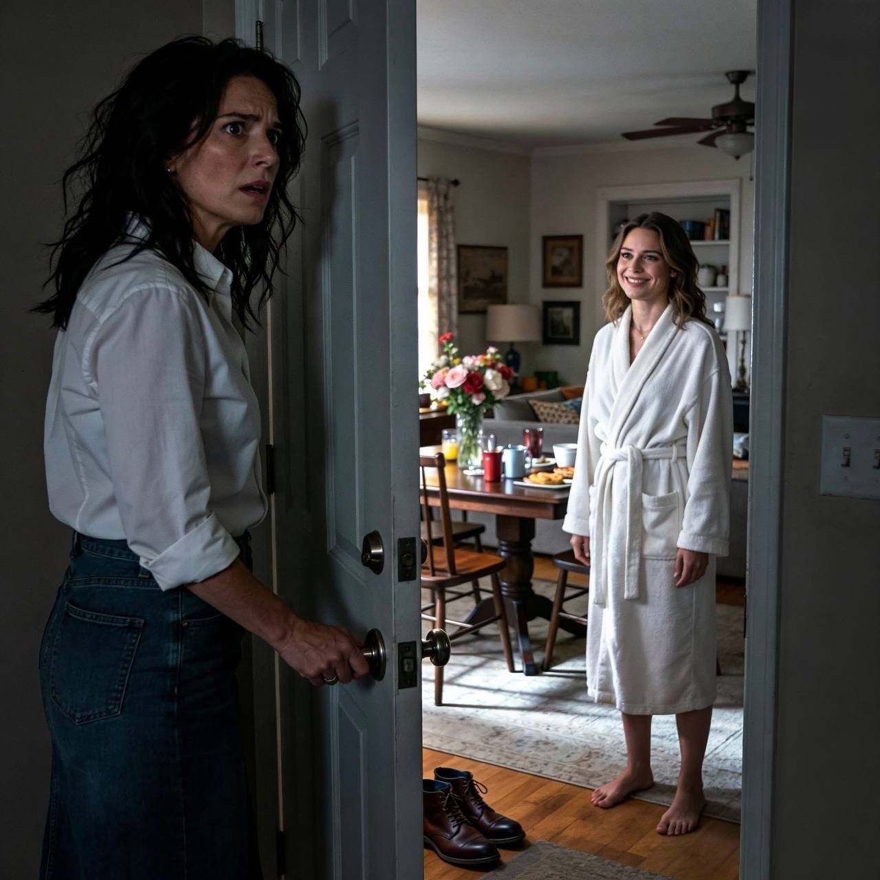 “Ich war gerade dabei, zu einer Geschäftsreise aufzubrechen, aber der Flug wurde gestrichen, also kam ich wieder nach Hause. Als ich die Tür öffnete, stand dort eine fremde Frau in meinem Bademantel. ‚Sie müssen die Maklerin sein, oder? Mein Mann hat gesagt, Sie würden kommen, um unsere Wohnung zu begutachten.‘ Ich nickte wortlos und trat ein …”