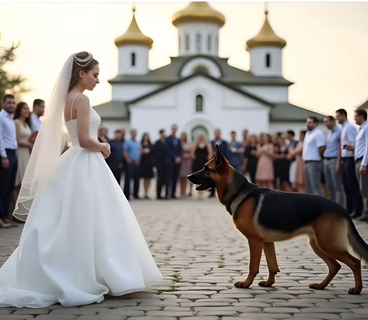 Vid bröllopet stod brudens hund i vägen, och stoppade plötsligt all framfart.