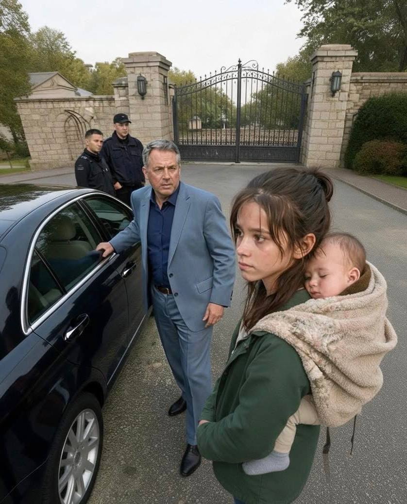 Ein Milliardaer wollte ein bettelndes Maedchen an den eisernen Toren seines Anwesens gerade ignorieren — „Sir… Brauchen Sie ein Maedchen fuer den Haushalt? Meine kleine Schwester hat nichts gegessen“, fluesterte sie — doch ein schwacher, halbmondfoermiger Fleck an ihrem Hals liess ihn erstarren und enthuellte eine verlorene Familie, die kein Geld der Welt ersetzen konnte…