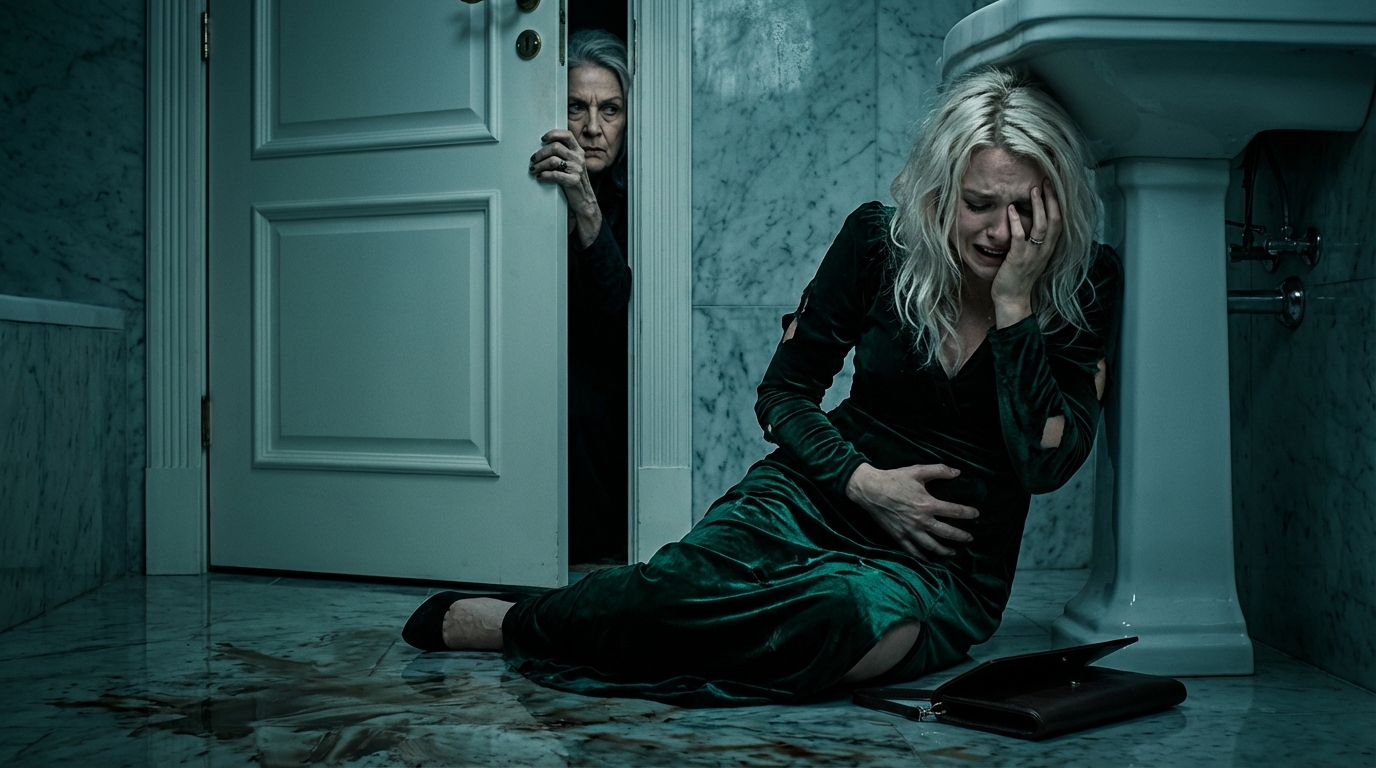 One hour before my sister-in-law’s wedding, I went into labor—but instead of helping me, my mother-in-law hissed, “Don’t you dare ruin Emily’s big day,” snatched my phone, and locked me in a bathroom. I screamed until my voice broke. Hours later, I woke up in a hospital bed to her begging, “Please don’t press charges.” But the moment my husband walked in… the truth that came out made her go ghost white.