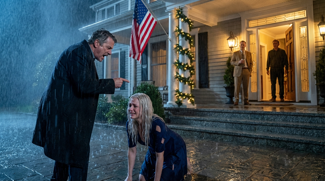 My Dad And Brother Locked Me Out In The Rain At Night—While I Was 6 Months Pregnant. They Watched Me Bleed Through The Glass, Then Turned Off The Light. By Midnight, I Returned. This Time, I Wasn’t Alone. When They Opened The Door, My Dad Paled. My Brother Screamed, Dropping His Wine… BECAUSE THE MAN WITH ME WAS…