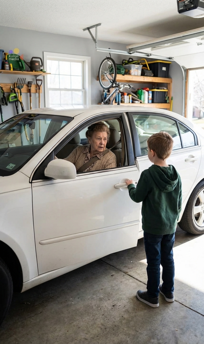 Ich befestigte gerade meinen Mantel für die Beerdigung meines Mannes, als mein Enkel weiß wie ein Laken in die Garage stürmte. “Oma – starte das Auto nicht. Bitte, nicht!”