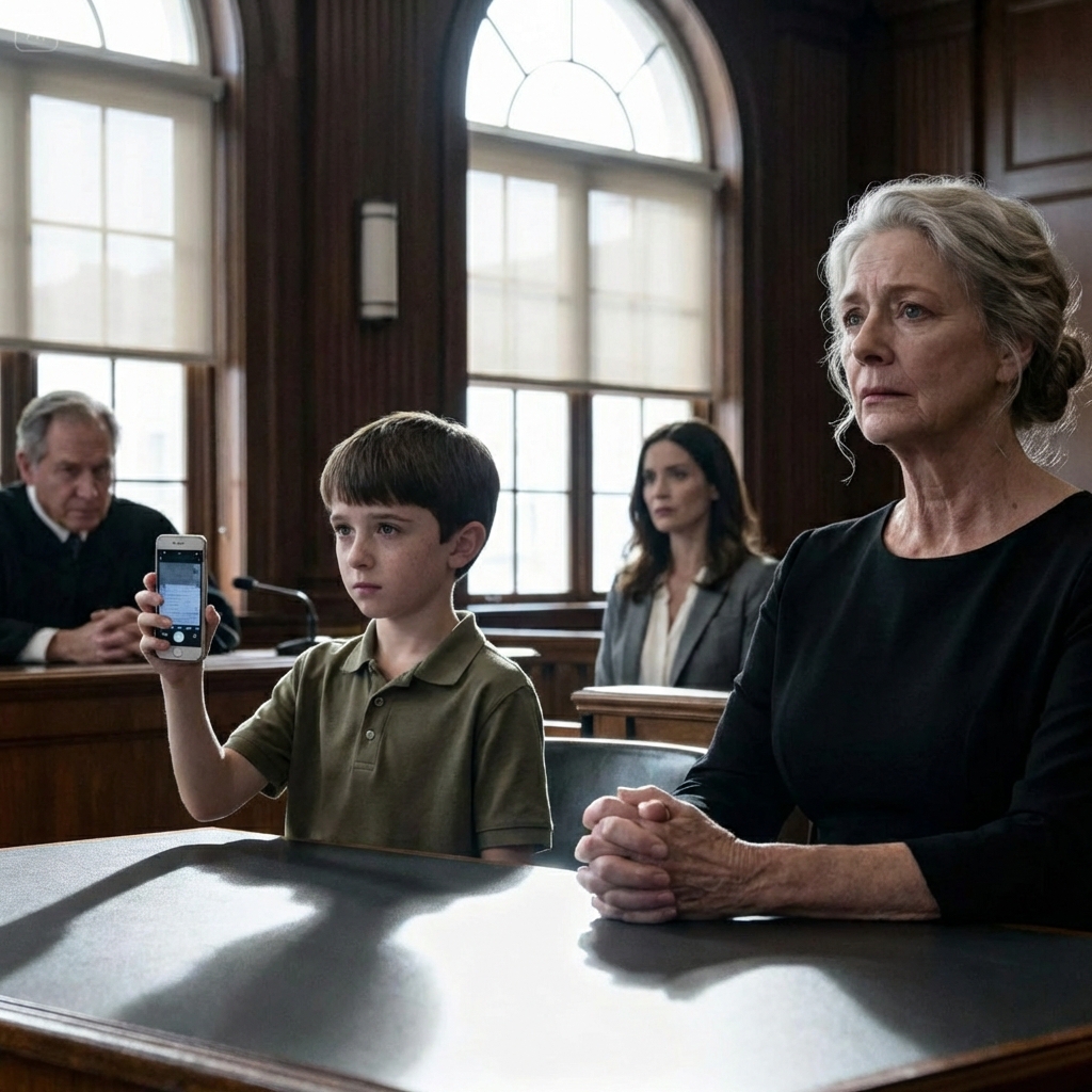 Nach dem Tod meines Sohnes bat mein Enkel darum, bei mir zu wohnen. Vor Gericht sagte meine Schwiegertochter: “Er möchte bei mir wohnen, euer Ehren.” Der Richter wandte sich an meinen Enkel: “Stimmt das?” Er hob sein Handy und antwortete: “Kann ich die Aufnahme von gestern Abend zeigen?”