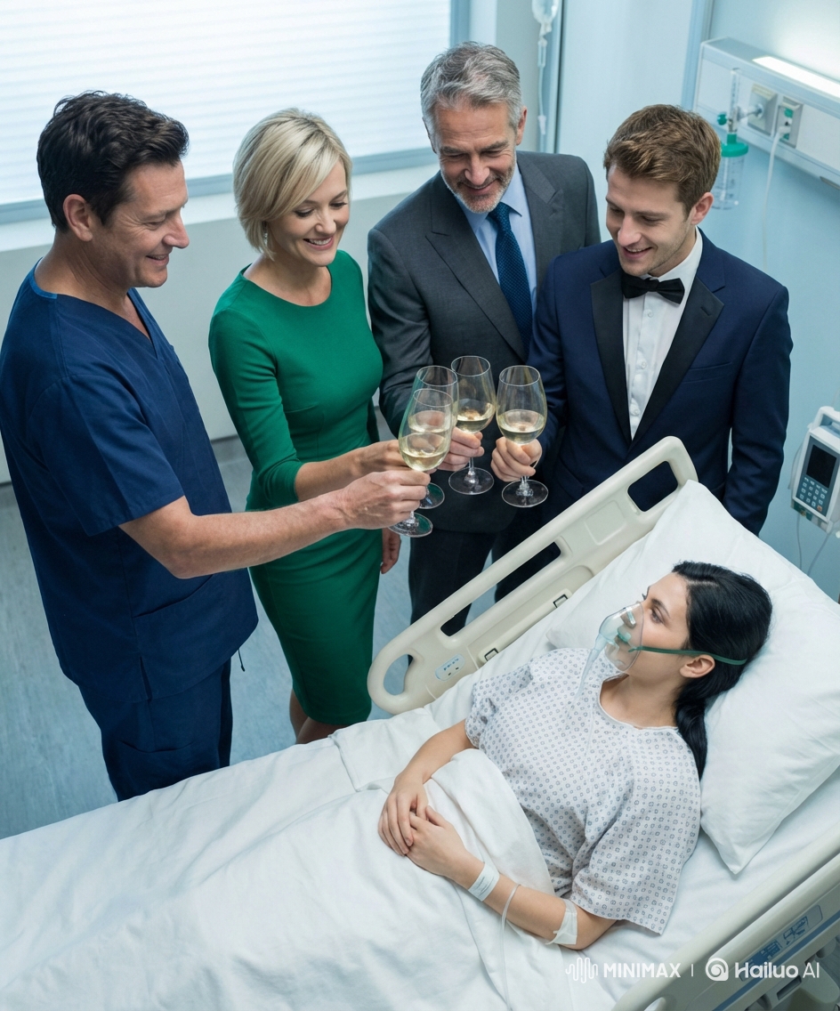 Gravida fru d!i födseln. Svärföräldrarna och älskarinnan firar tills läkaren försiktigt avslöjar