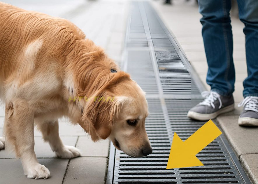 Jeden Tag starrte der Hund ununterbrochen auf dasselbe Regenrinnengitter