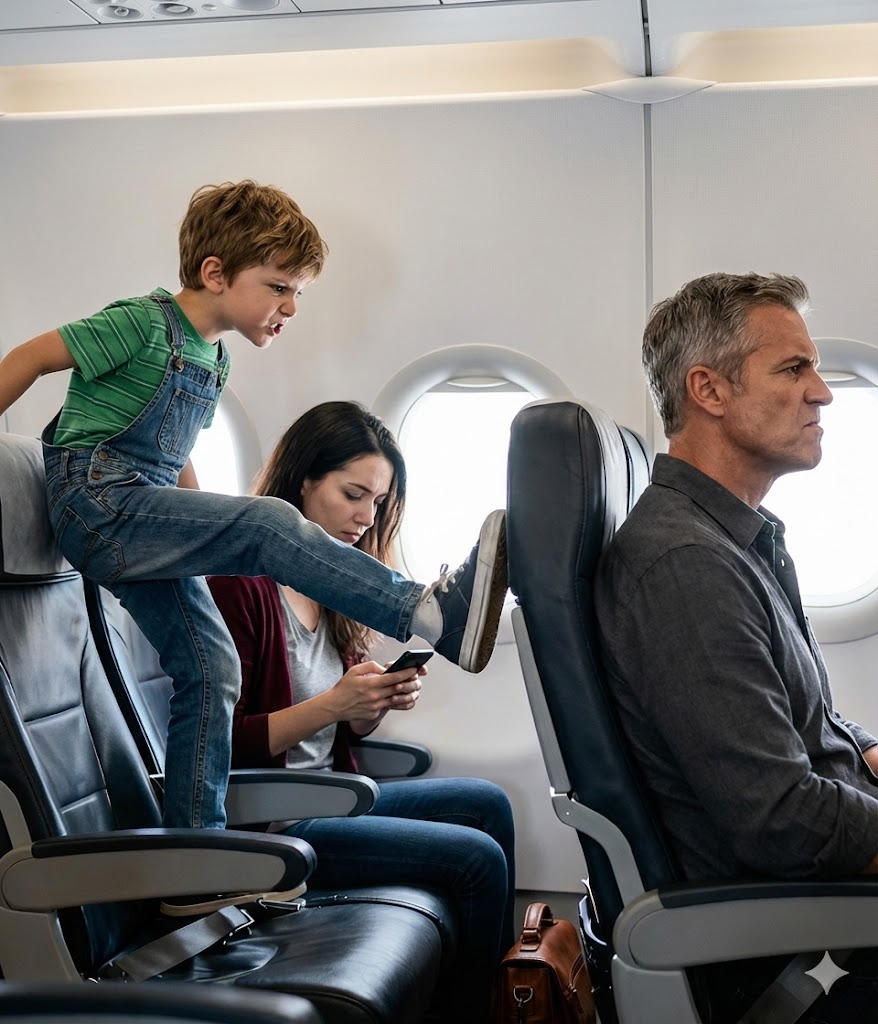 Während meines letzten Fluges hat ein siebenjähriger Junge meinen Sitz geschlagen: Nichts beruhigte ihn, also habe ich beschlossen, das zu tun