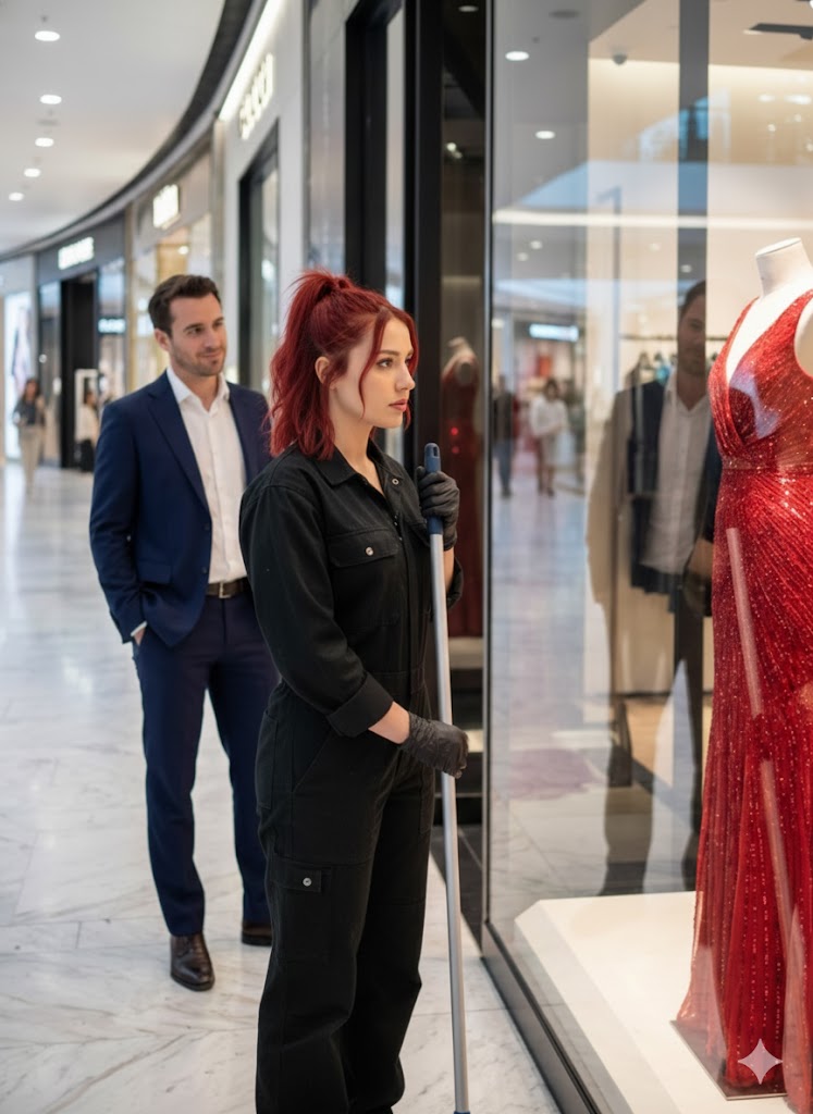 Sieben Jahre nach ihrer Scheidung fand er seine Ex-Frau als Reinigungskraft wieder, wie sie schweigend auf ein Kleid im Wert von einer Million Dollar hinter einer Schaufensterscheibe blickte…