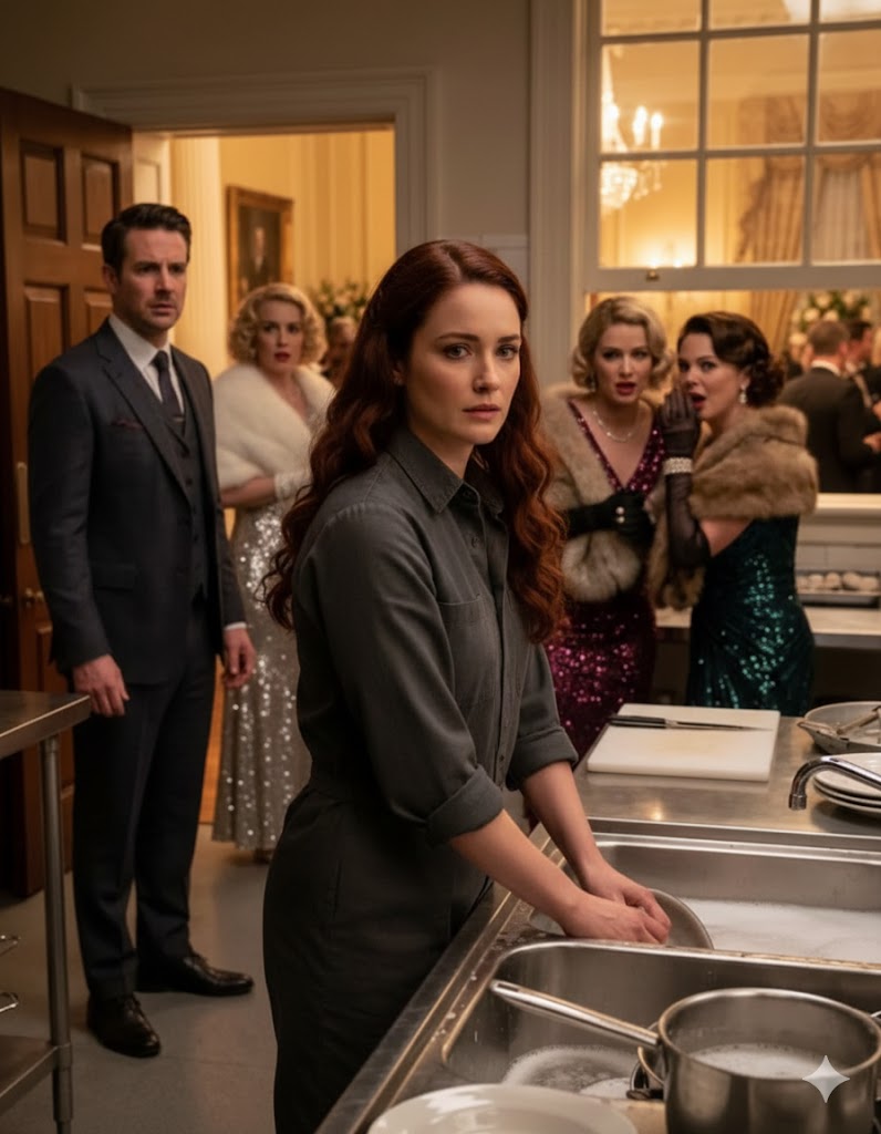 Sie lachten über die „Putzfrau“, die im Herrenhaus Geschirr schrubbte — bis ihr Mann fragte: „Wo ist meine Frau?“, und alles zusammenbrach.