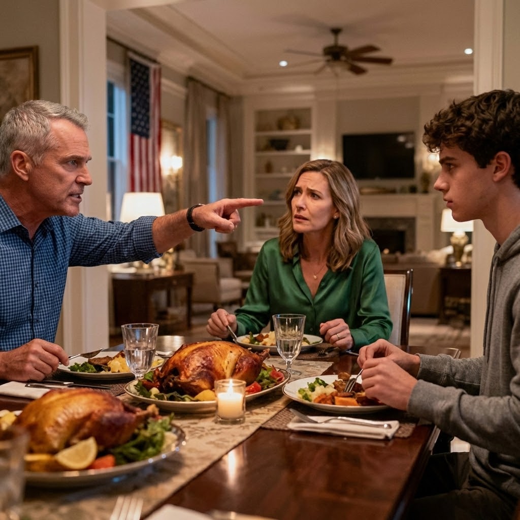 YOU’RE TOO BROKE FOR THIS NEIGHBORHOOD,” DAD ANNOUNCED AT THANKSGIVING DINNER IN MY APARTMENT BUILDING. “STOP PRETENDING YOU BELONG HERE WITH SUCCESSFUL PEOPLE.” MOM NODDED IN AGREEMENT. I KEPT EATING QUIETLY. THEN SOMEONE KNOCKED ON THE DOOR…