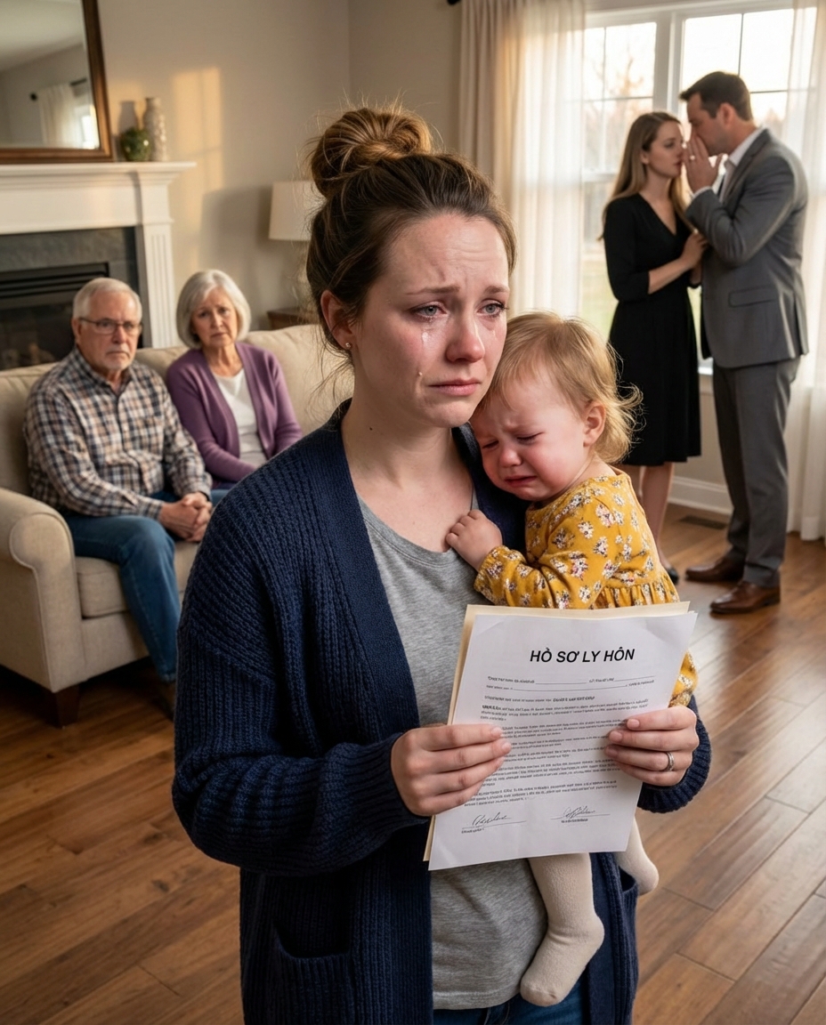 Ich war im siebten Monat schwanger, als mein Mann seine Geliebte in unser Haus marschieren ließ und mir die Scheidungspapiere ins Gesicht warf. Meine Schwiegereltern zuckten nicht einmal mit der Wimper – als wäre das ganz normal. Meine zweijährige Tochter klammerte sich an meine Hand und wimmerte unter Tränen: „Mama…“