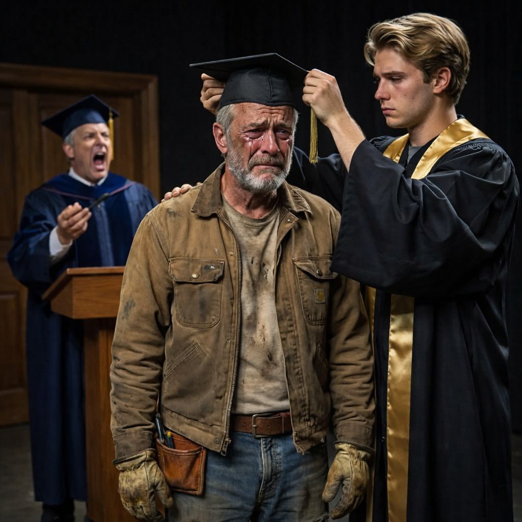 I 25 år slet min styvfar med ryggen bruten, blandade cement dag ut och dag in för att finansiera min doktorsexamen. ”Jag är bara en arbetare, men kunskap förtjänar respekt,” sa han och räckte mig sina skrynkliga sparpengar. På min examensdag satt han längst bak, i en billig lånad kostym, och försökte förbli osynlig. Men när dekanen steg in stelnade han vid synen av min far. ”Hector Alvarez?” andades professorn, synligt darrande. ”Du är legenden som försvann?” Professorn böjde sig djupt, och hemligheten han avslöjade fick hela auditoriet att tystna…