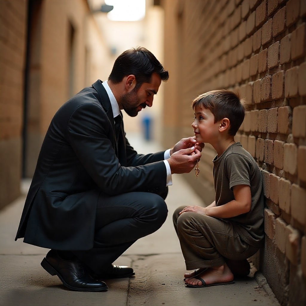 En miljardär gick förbi en mörk gränd en regnig natt – och stelnade till när han såg en liten pojke bära hans försvunna dotters halsband.