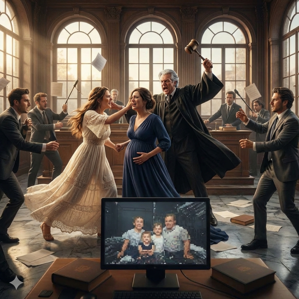 Geliebte OHRFEIGT schwangere Ehefrau im Gericht — Millionär weiß nicht, dass der Richter ihr Vater ist!