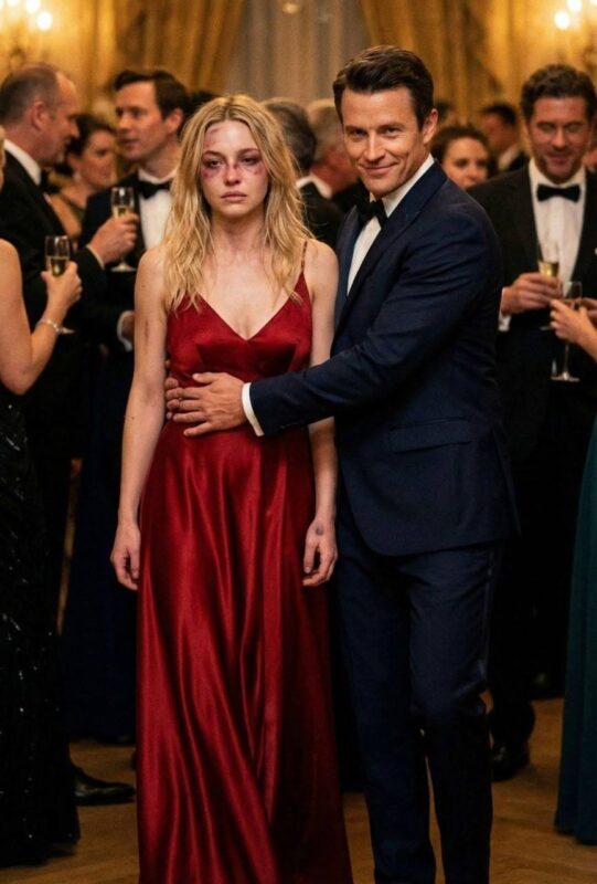 När jag klev in i det privata matsalen för vårt tioårsjubileum, med ena ögat svullet, ett blåmärke som sträckte sig över kinden och min mans grepp hårt om min axel, hade varje röst tystnat — ändå log han bara, som om detta var exakt det ögonblick han hade förberett sig för.