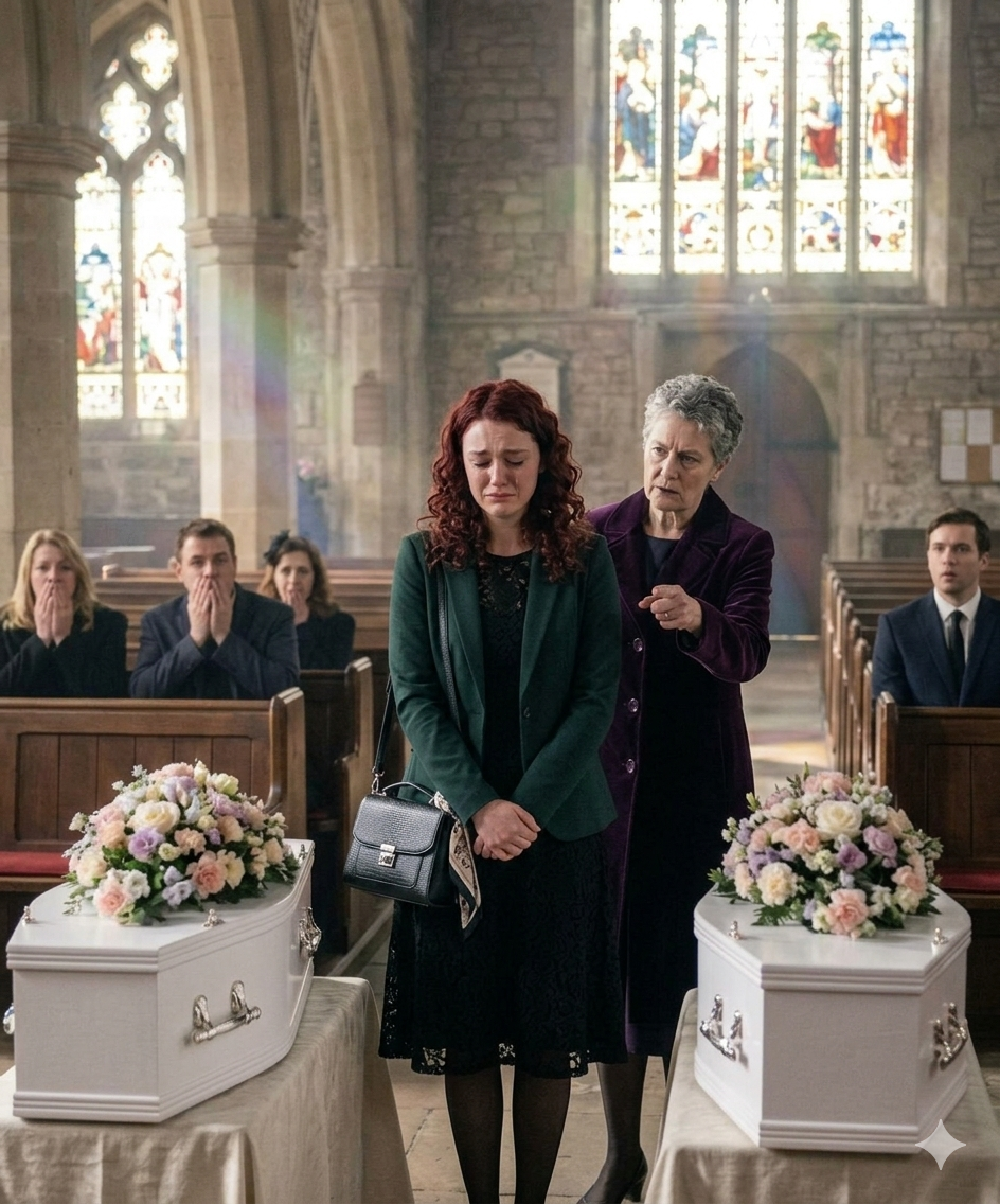 Vid begravningen av mina tvillingar, medan deras små kistor stod framför mig, lutade sig min svärmor mot mig och viskade grymma ord som skar djupt in i mitt hjärta.Jag bröt ihop och bönföll: ”Snälla … bara i dag.”Det som följde chockade alla – och förändrade förloppet av denna dag för alltid.