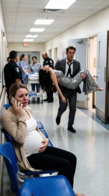 På akuten såg jag min man bära in en glittrande kvinna i sina armar — sedan lyste hennes telefon upp: “Emily får inte få veta om barnet.”Några minuter senare bekräftade läkarna att hon var gravid, och polisen avslöjade hans donationsbedrägeri.Den natten förändrade allt för alltid…