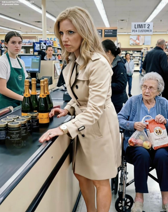 Sie schnitt mit einem Wagen voller Luxusartikel vor den Rollstuhl meiner Mutter – aber was über die Gegensprechanlage kam, ließ sie erstarren